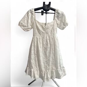 White Eyelet Puff Sleeve Mini Dress